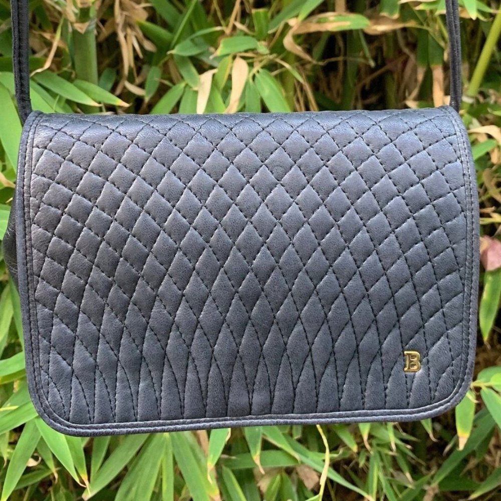 Genuine vintage BALLY black quilted leather shoulder bag crossbody with flap